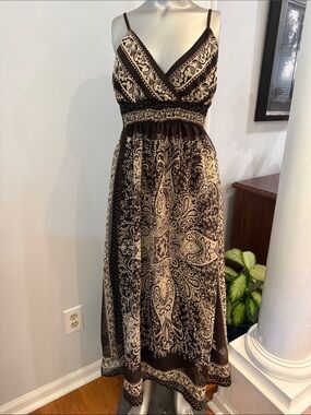 She's Cool Brown and Cream Paisley Maxi Dress